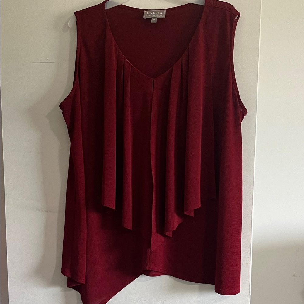 Laura Burgundy Asymmetrical Sleeveless Blouse